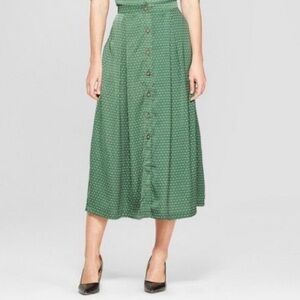 Who What Wear Green Patterned Dot Button Up Maxi Skirt size 16